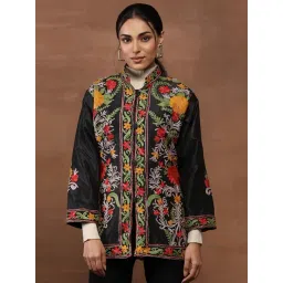 House Of Chikankari Black Art Silk Regular Fit Embroidered Jacket-picture-29