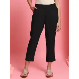 House of Chikankari Black Cotton Solid Women's Pants With Lace-image-38
