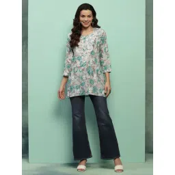 House of Chikankari Cotton Printed Women'S Short Kurta - Green-image-19