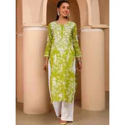 House of Chikankari Green Embroidered Straight Kurta-image-6