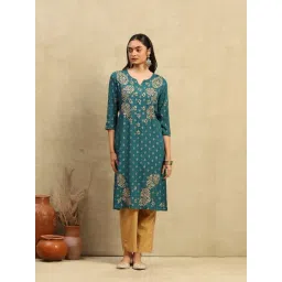 House Of Chikankari Green Rayon Chikankari Kurti-image-2