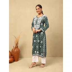 House Of Chikankari Green Rayon Regular Fit Kurta-image-16