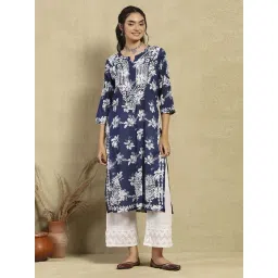 House of Chikankari Navy Embroidered Straight Kurta-picture-41