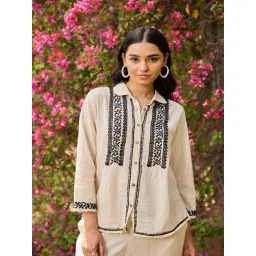 House Of Chikankari Off White Cotton Chikankari Shirt-picture-15