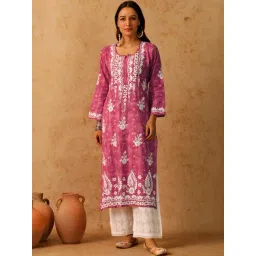 House of Chikankari Pink Embroidered Straight Kurta-picture-35