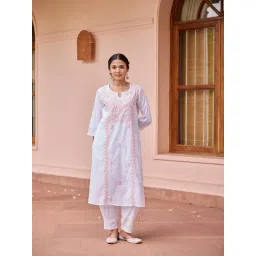House Of Chikankari White Cotton Chikankari Kurti-image-46