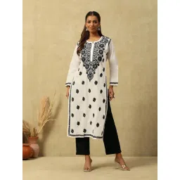 House Of Chikankari White Cotton Regular Fit Kurta-picture-15