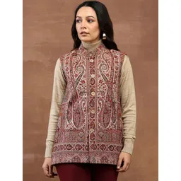 House of Chikankari Women Mandarin Collar Woollen Kashmiri Tailored Jacket-picture-2