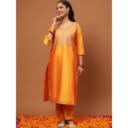 House of Chikankari Women's Art Silk Embroidered 2 PC Long Kurta Set-picture-15