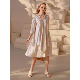 HOUSE OF FETT Striped Ruffled A-Line Midi Dress-picture-21