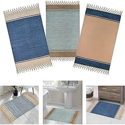 house of handmade Anti Slip Cotton rectangular Floor Mats 50X80 cm Multipurpose Door Mat for Bathroom, Bedroom, Kitchen etc. Machine Washable, Durable, Multiuse Decor Rugs Multicolor (Pack of 3)-picture-11