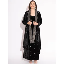 HOUSE OF INARI Women Longline Open Front Jacket with Embroidered-picture-34