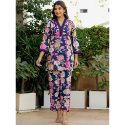 HOUSE OF JAMOTI Dawn Blue Floral Printed Co ord Set-image-47
