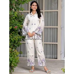 HOUSE OF JAMOTI Desert Rose Embroidered Long Sleeves Shirt With Trousers Co-Ords-image-1