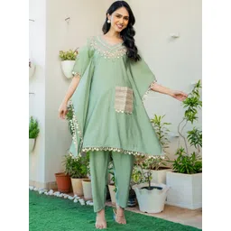 HOUSE OF JAMOTI Firosa Women Geometric Embroidered Gotta Patti Kaftan Kurta with Trousers-image-14