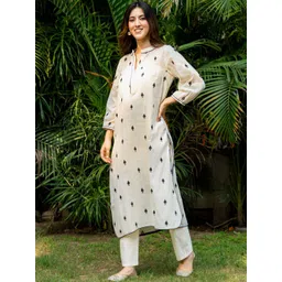 HOUSE OF JAMOTI Pikes Spades Printed Mandarin Collar Pure Cotton Straight Kurta & Salwar-picture-17