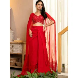 HOUSE OF JAMOTI Printed V Neck Top With Skirt Co-Ords Set-image-16