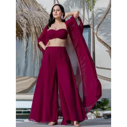 HOUSE OF JAMOTI Radiance Strapless Georgette Top With Palazzo & Cape Set-image-13
