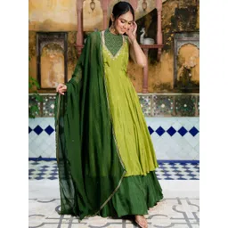 HOUSE OF JAMOTI Women Ethnic Motifs Yoke Design Silk Lehenga Set With Dupatta-image-38