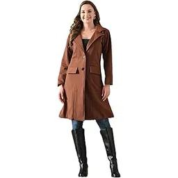 house of jangid Women's Fleece Winter Long Overcoat | Lapel Collar Full Sleeve,Front Button Closure With 2 Flap Pockets Coat For Office,Casual Wear-picture-10