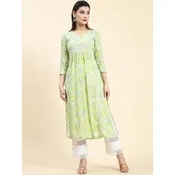 HOUSE OF KARI Floral Embroidered Chikankari A-Line Kurta-image-33