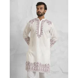 HOUSE OF KARI Floral Embroidered Mandarin Collar Aari Work Cotton Kurta-picture-42