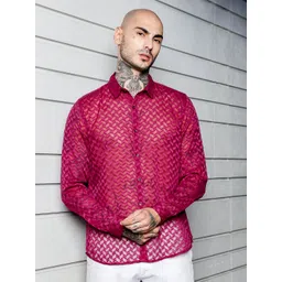 House of Koala Unisex Classic Fit Spread Collar Geometric Printed Casual Shirt-picture-30