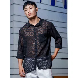 House of Koala Unisex Geometric Classic Semi Sheer Printed Casual Shirt-picture-37