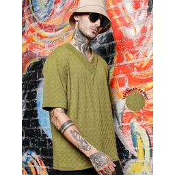 House of Koala Unisex Textured Oversized V-Neck T-shirt-picture-32