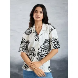 House of Mira Black & White Polyester Floral Shirt-picture-37