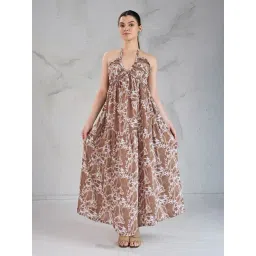 House of Mira Brown Cotton Abstract Dress-picture-15