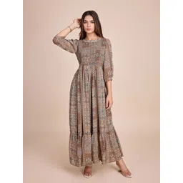 HOUSE OF MIRA Ethnic Motifs Print Maxi Fit and FlareDress-picture-40