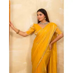HOUSE OF MIRA Solid Embellished Satin Saree-picture-41