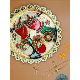 House of Pataudi American Diamond Studded Wraparound Rakhi With Pooja Thali & Roli Chawal-picture-37