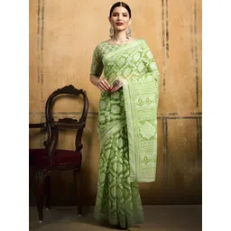 House of Pataudi Chanderi Printed Saree With Blouse Piece-image-15