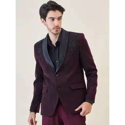 House of Pataudi Embellished Shawl Collar Single-Breasted Tailored Fit Party Blazers-picture-29