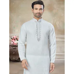 House of Pataudi Embroidered Cotton Mandarin Collar Knee Length Straight Kurta-picture-15