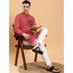 House of Pataudi Embroidered Mandarin Collar Knee Length Straight Kurta-picture-15