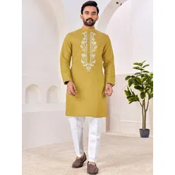 House of Pataudi Embroidered Mandarin Collar Knee Length Straight Kurta-picture-13