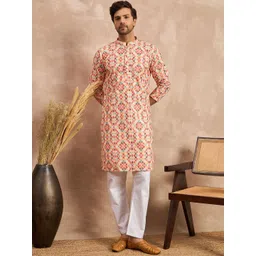 House of Pataudi Embroidered 
Mandarin Collar Kurta-picture-17