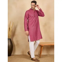 House of Pataudi Embroidered Mandarin Collar Kurta-picture-13