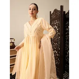 House of Pataudi Embroidered Mirror Work A-line Jashn Kurta with Skirt & With Dupatta-picture-30