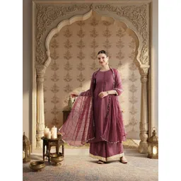 House of Pataudi Embroidered Sequinned Jashn Kurta with Palazzos & With Dupatta-image-30