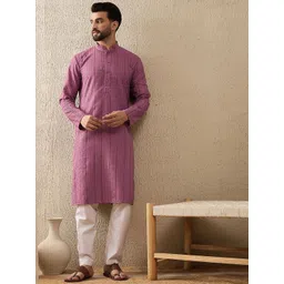 House of Pataudi Embroidered Sequinned Mandarin Collar Straight Kurta-image-39