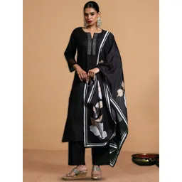 House of Pataudi Embroidered Straight Kurta & Trouser With Dupatta-picture-15