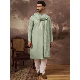 House of Pataudi Ethnic Motifs Embroidered Sequinned Kurta with Trouser & Dupatta-picture-28