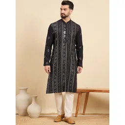 House of Pataudi Ethnic Motifs Embroidered Sequinned Mandarin Collar Straight Kurta-picture-21