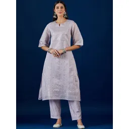 House of Pataudi Ethnic Motifs Printed Chanderi Silk Straight Kurta-picture-31