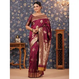House of Pataudi Ethnic Motifs Woven Design Banarasi Saree-picture-10