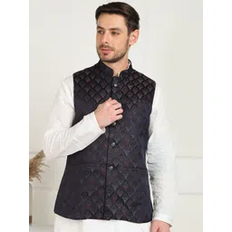 House of Pataudi Ethnic Motifs Woven Design Mandarin Collar Nehru Jacket-picture-13